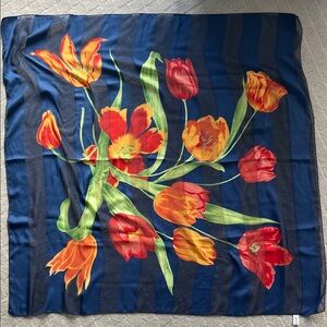 Floral Silk Scarf with Red and Orange Tulips